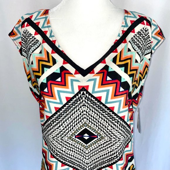 New BeBop Geometric Print Sleeveless Shift Mini Dress Multicolor Size Small - Picture 2 of 16